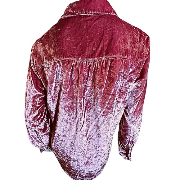 Pilcro Anthropologie Relaxed Velvet Button Down Pink Mauve Shirt Size Small - Picture 6 of 13